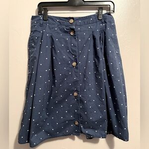 Lands End Blue and White Polka Dot Button-Front Midi Skirt